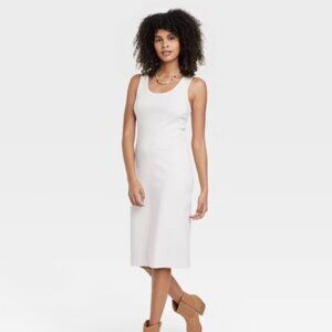 Universal Thread Women's Ribbed Tank Dress - Cream Medium